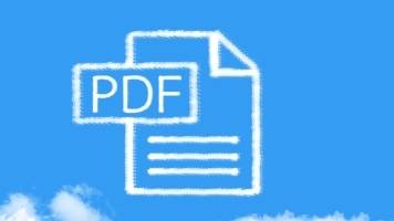 A document labeled as a PDF displayed as a white cloud against a blue sky. 
