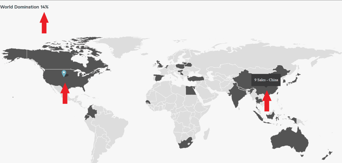 A map with highlighted countries indicating where I've made sales. My 